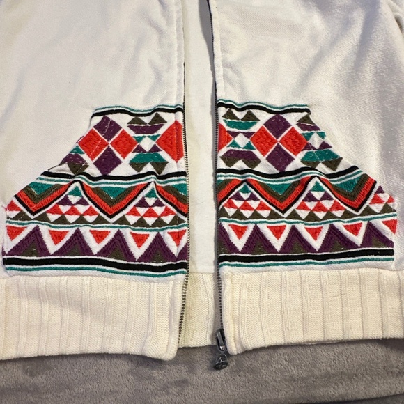 Roxy Y2K Zip-Up Hoodie Sweater Women's Medium White Retro Snowboard Surf Beach - Picture 6 of 8